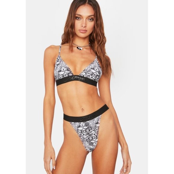 NWT ED HARDY SNOW TIGER WHITE BIKINI SET 2 PIECES SWIMSUIT Size Large - Picture 3 of 16